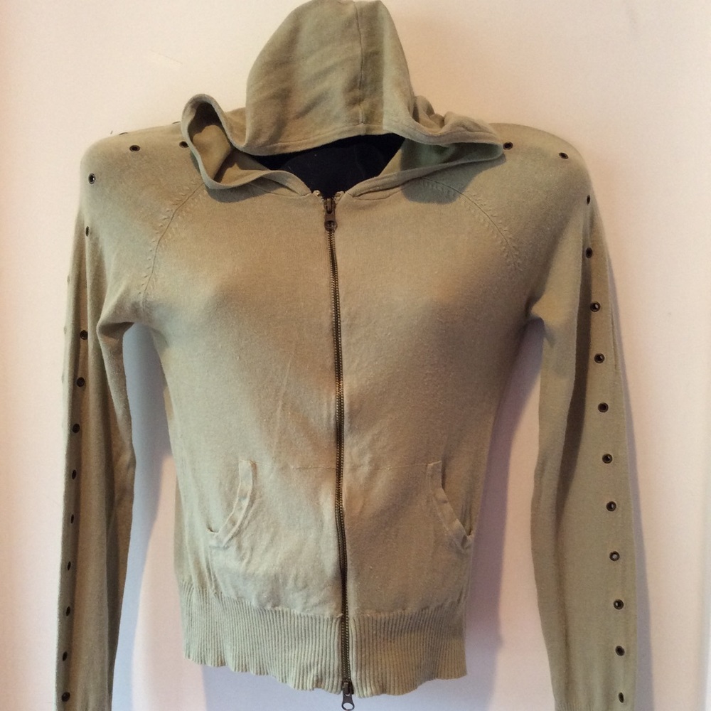Dolce ZipUp Hoodie Cotton Blend Green Knit Studs Trim